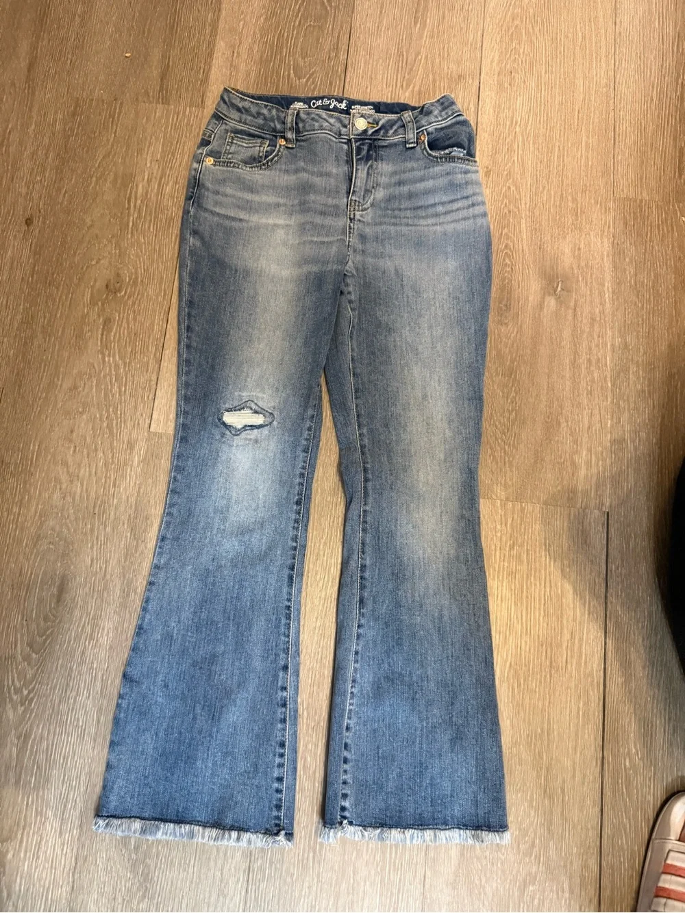 Cat & Jack Medium Blue Flare Jeans with Frayed Hem